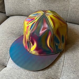 Back To The Future Holographic Oilslick Flat Brim Hat - Adjustable